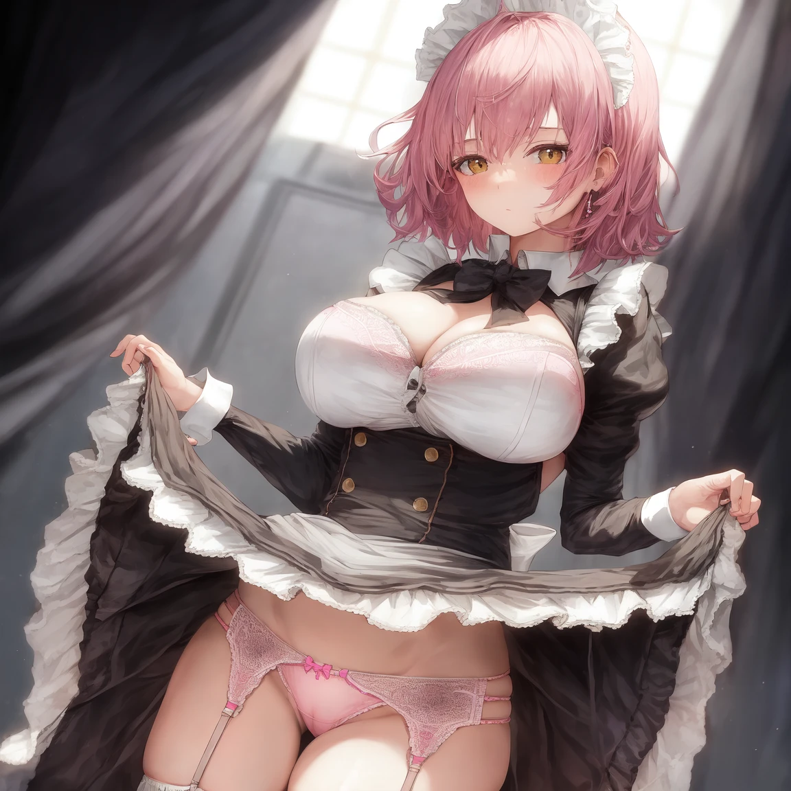 [Holara] Short hair Large breasts Lifting up skirt Skirt Masterpiece Maid uniform Underwear [Illustration]